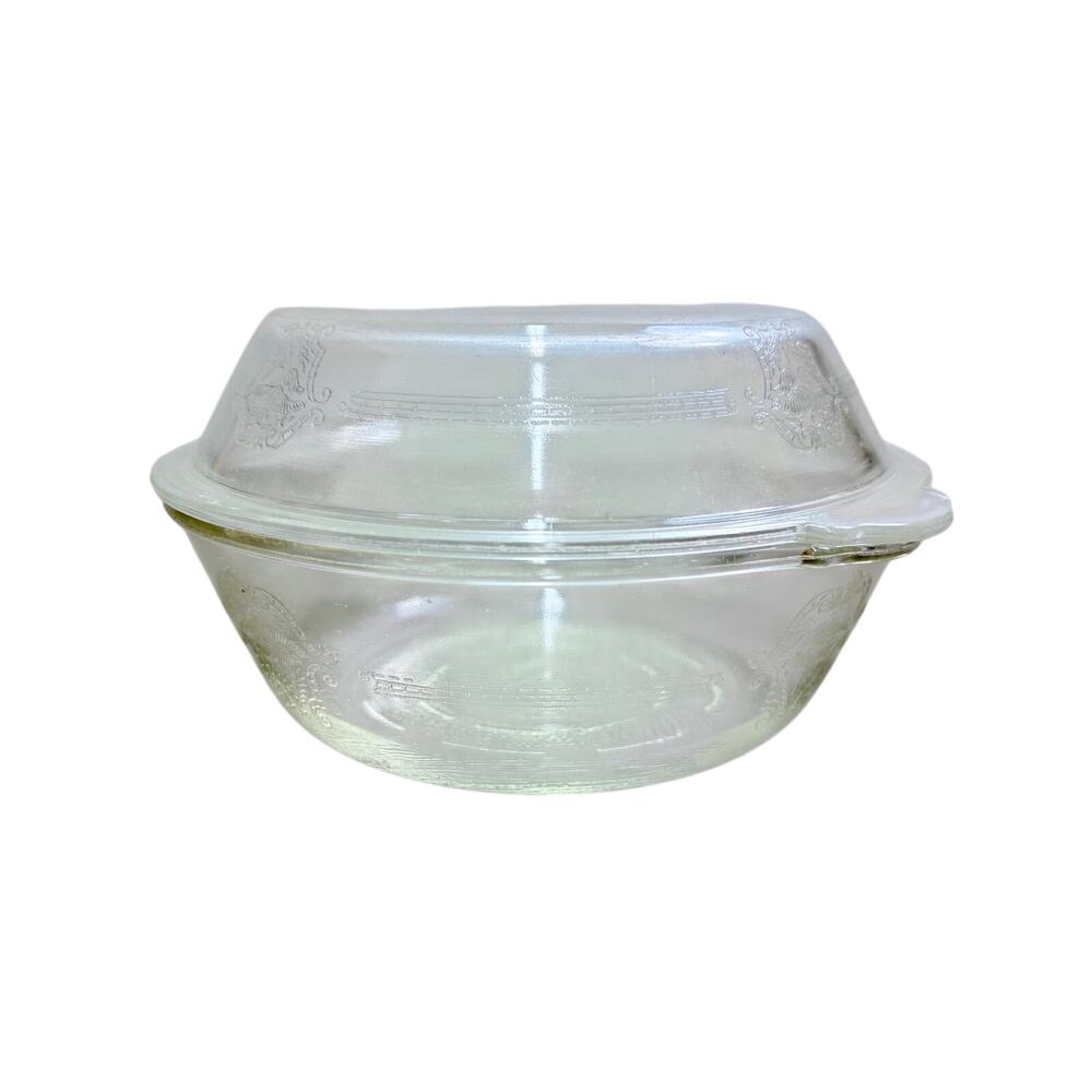 VTG Glasbake -Poppy- Casserole 1.5 Pt, 507 Lid Or Pie Plate + 217/207 Base Dish